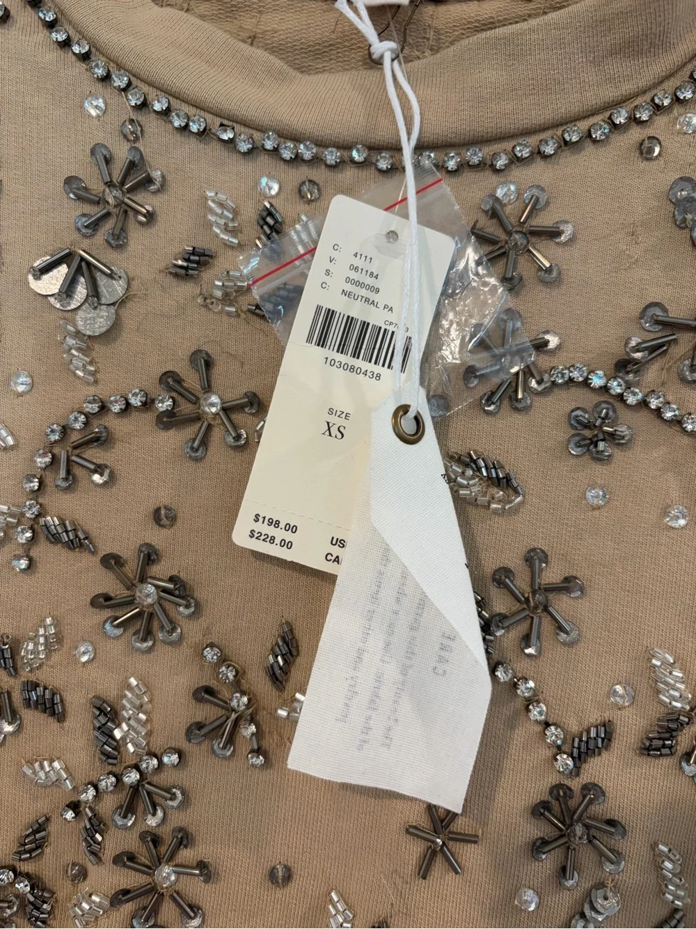 Pilcro Beige Embellished Crewneck Sweatshirt